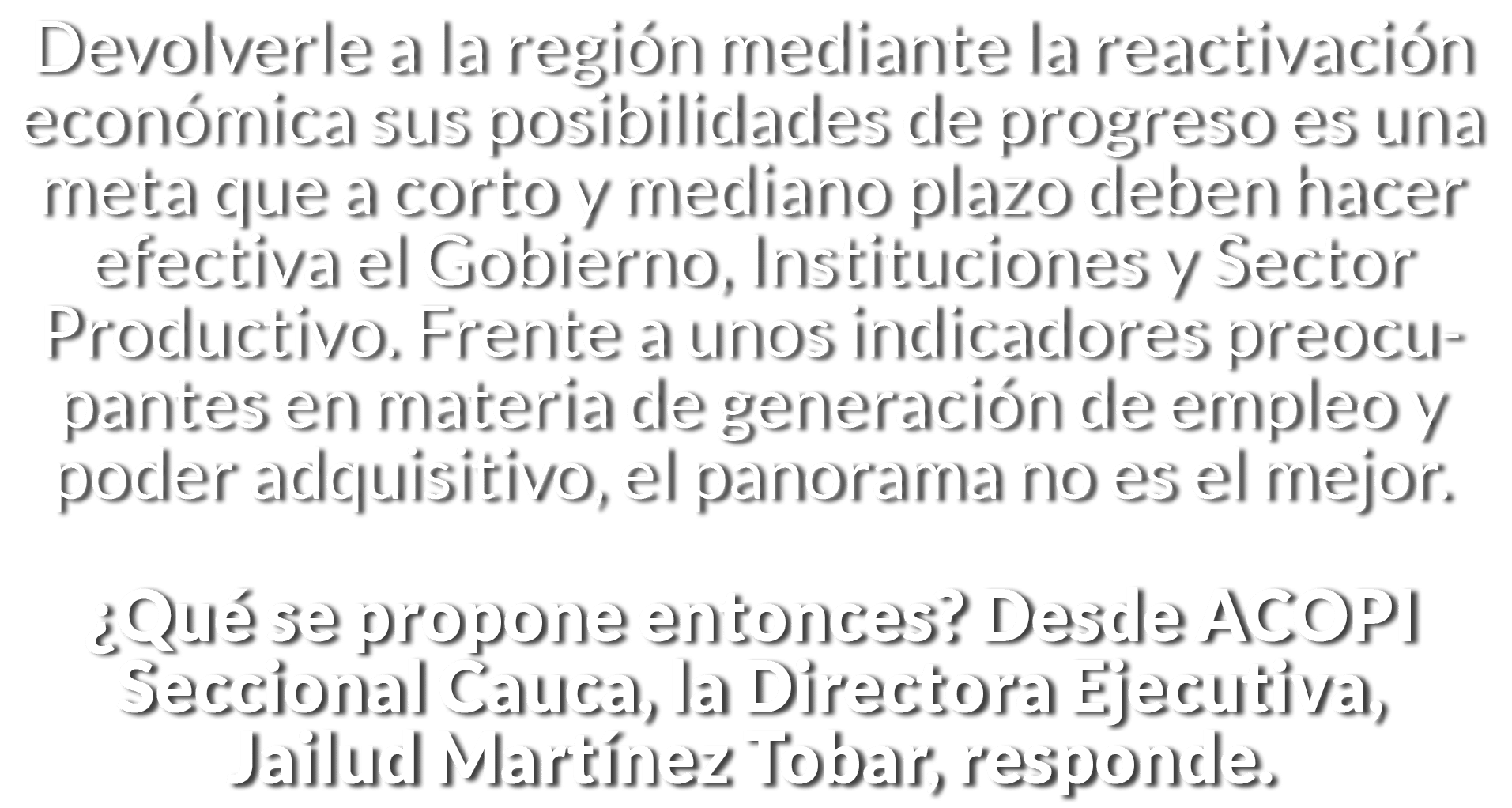 Devolverle a la regi n mediante la reactivaci n econ mica sus posibilidades de progreso es una meta que a corto y med   
